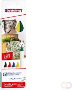 Edding textielstift 4600 set van 5 stuks in geassorteerde basiskleuren