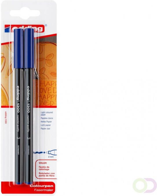 Edding Â 1300 viltstift medium blister van 2 blauw