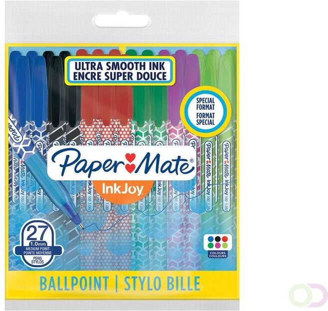 Elmer's Balpen Paper Mate Inkjoy 100 Wrap set Ã  6 kleuren 27 stuks