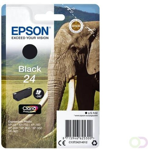 Epson Elephant Singlepack Black 24 Claria Photo HD Ink (C13T24214012)