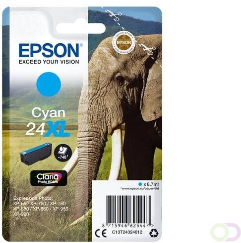 Epson Elephant Singlepack Cyan 24XL Claria Photo HD Ink (C13T24324022)
