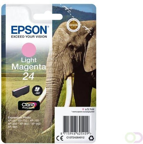 Epson Elephant Singlepack Light Magenta 24 Claria Photo HD Ink (C13T24264012)