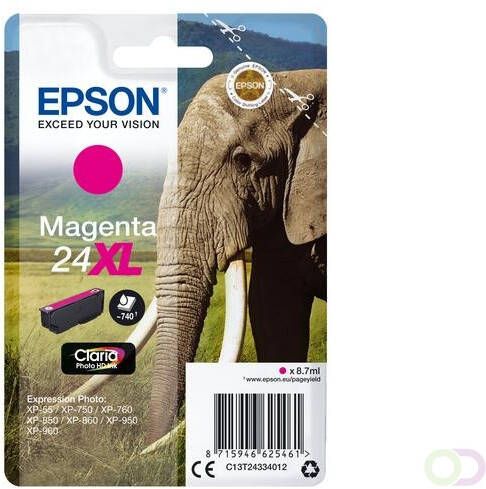 Epson Elephant Singlepack Magenta 24XL Claria Photo HD Ink (C13T24334022)