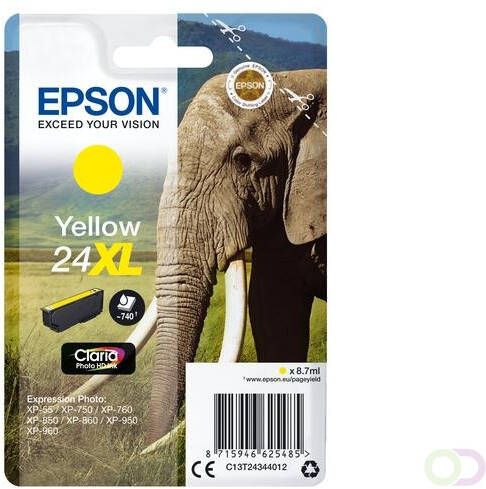 Epson Elephant Singlepack Yellow 24XL Claria Photo HD Ink (C13T24344022)