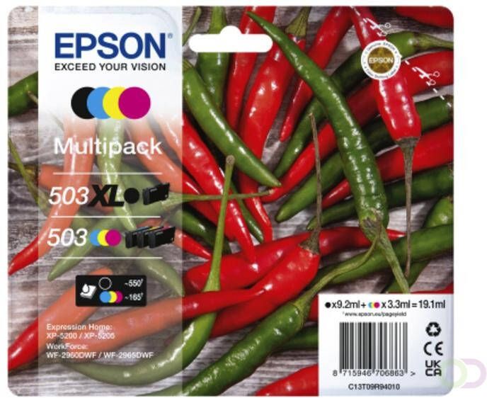 Epson Huismerk 503XL Inktcartridges Multipack (zwart + 3 kleuren)