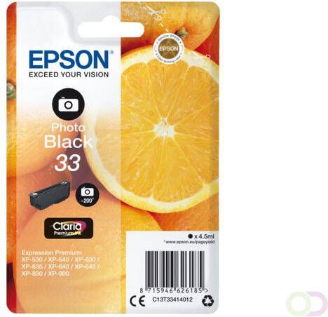 Epson Oranges Singlepack Photo Black 33 Claria Premium Ink (C13T33414012)