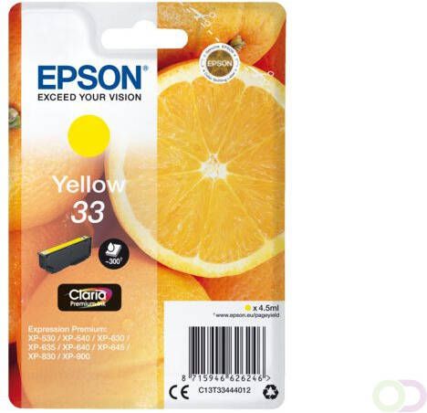 Epson Oranges Singlepack Yellow 33 Claria Premium Ink (C13T33444012)