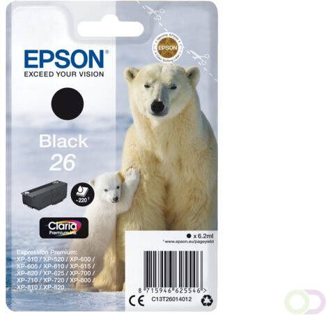 Epson Polar bear Singlepack Black 26 Claria Premium Ink (C13T26014012)