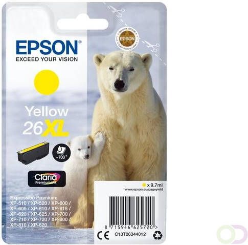 Epson Polar bear Singlepack Yellow 26XL Claria Premium Ink (C13T26344022)