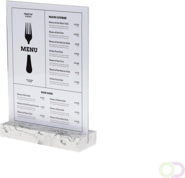 Europel Kaarthouder met een luxe zware witte polystone voet voor een glasheldere presentatie van o.a menukaarten. Kaarthouder van hoogwa