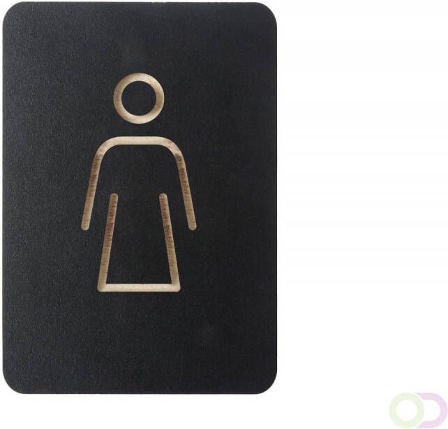 Europel Stijlvol zelfklevend "Vrouw" pictogrambord. Enkelzijdig gefreesd met een zwarte oppervlak. Uitgefreesd uit hoogwaardig multiplex