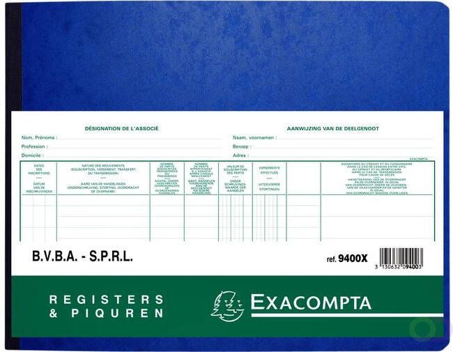 Exacompta Register Piqure aandeelhouder BVBA SPRL 320x250mm 80vel groen
