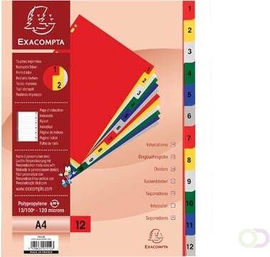 Exacompta tabbladen numeriek voor ft A4 uit PP 12 100e 12 kleurtabs met indexblad wit