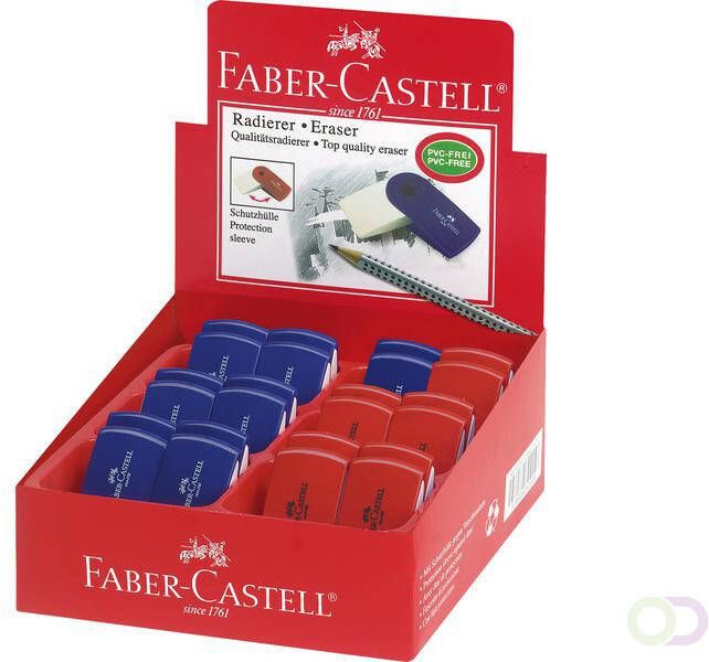 Faber Castell gum Faber-Castell SLEEVE MINI rood blauw display a 24 assorti
