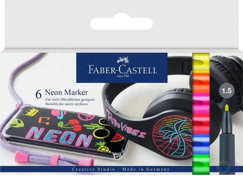 Faber Castell Markers Faber-Castell Neon kleur assorti 6 stuks in etui.