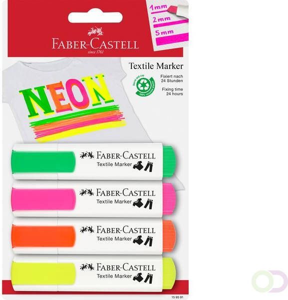 Faber Castell Textielmarker Faber-Castell Neon set 4 stuks op blister