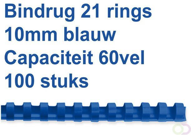 Fellowes Bindrug 10mm 21rings A4 blauw 100stuks