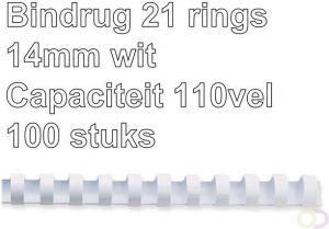 Fellowes Bindrug 14mm 21rings A4 wit 100stuks