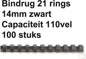 Fellowes Bindrug 14mm 21rings A4 zwart 100stuks