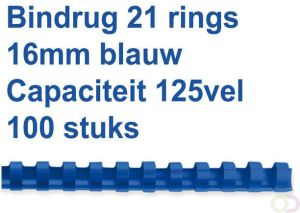 Fellowes Bindrug 16mm 21rings A4 blauw 100stuks
