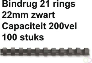 Fellowes Bindrug 22mm 21rings A4 zwart 100stuks