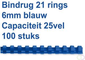 Fellowes Bindrug 6mm 21rings A4 blauw 100stuks