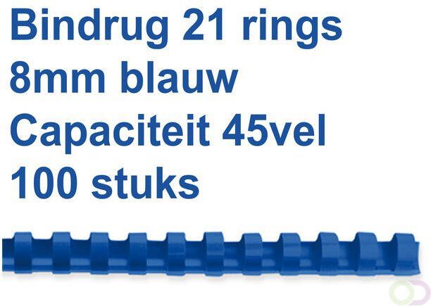 Fellowes Bindrug 8mm 21rings A4 blauw 100stuks