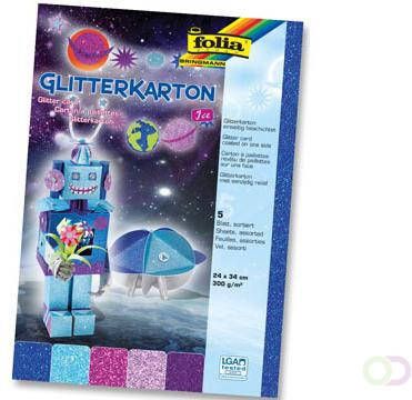 Folia Glitterkarton Ice (donkerblauw turkoois fuchsia oudroze en paars)