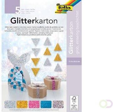 Folia Glitterkarton (zilver goud roze blauw en mix)