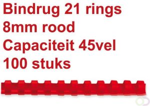 GBC Bindrug 8mm 21rings A4 rood 100stuks
