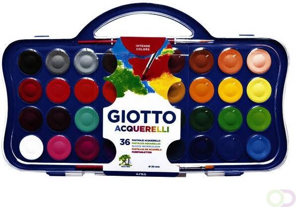 Giotto Gouache 30mm doos Ã  36 kleuren met 2 penselen