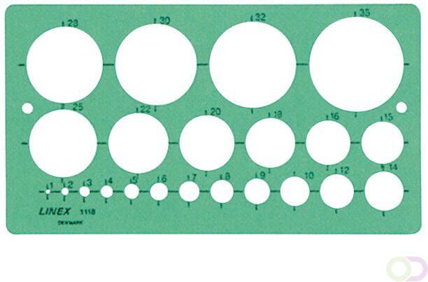 Linex cirkelsjabloon 1 35 mm met 22 cirkels en uitlijnmarkering