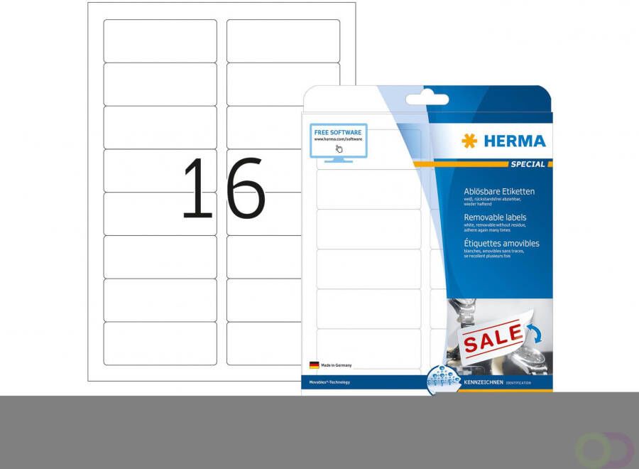 Herma 10009 Verwijderbare etiketten A4 88 9 x 33 8 mm wit MovablesÂ -Technology