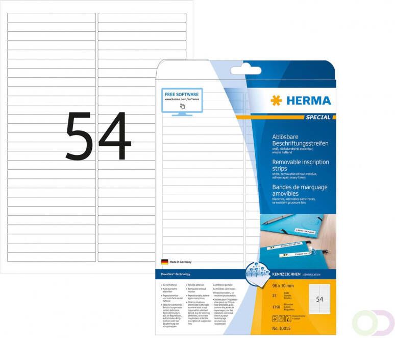 Herma 10015 Verwijderbare opschriftstroken A4 96 x 10 mm wit wit MovablesÂ® Technology