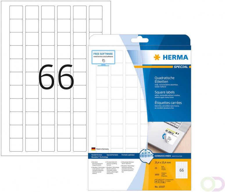 Herma 10107 Verwijderbare etiketten A4 25 4 x 25 4 mm wit vierkant wit MovablesÂ -Techno