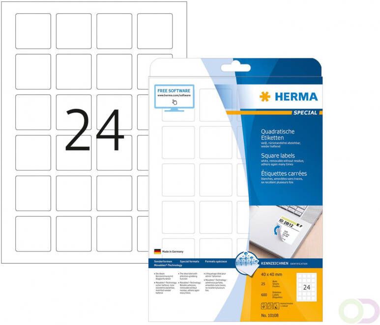 Herma 10108 Verwijderbare etiketten A4 40 x 40 mm wit vierkant wit MovablesÂ -Technology
