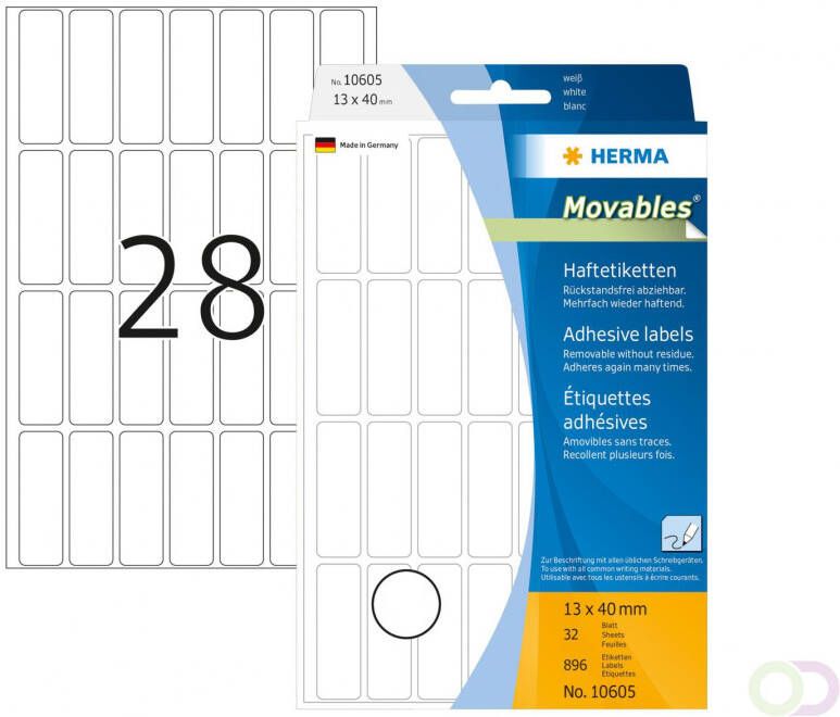 Herma 10605 Verwijderbare multipurpose-etiketten 13 x 40 mm wit om met de hand te beschrij