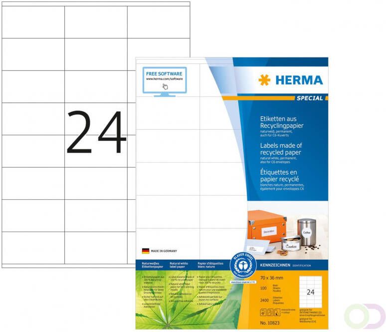 Herma 10823 Etiketten van gerecycled papier A4 70 x 36 mm wit permanent hechtend