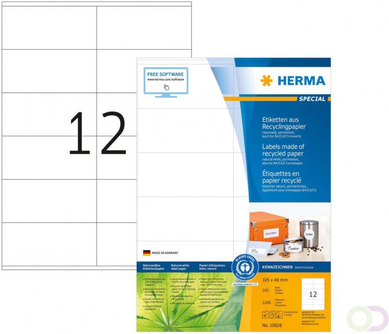 Herma 10828 Etiketten van gerecycled papier A4 105 x 48 mm wit permanent hechtend