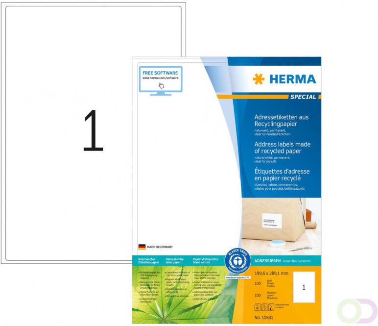 Herma 10831 Adresetiketten van gerecycled papier A4 199 6 x 289 1 mm wit permanent hecht