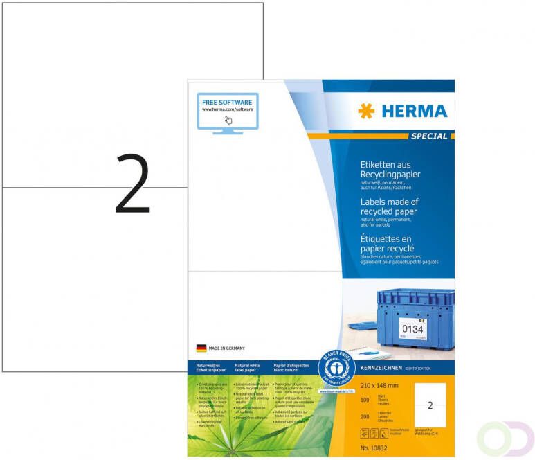 Herma 10832 Etiketten van gerecycled papier A4 210 x 148 mm wit permanent hechtend