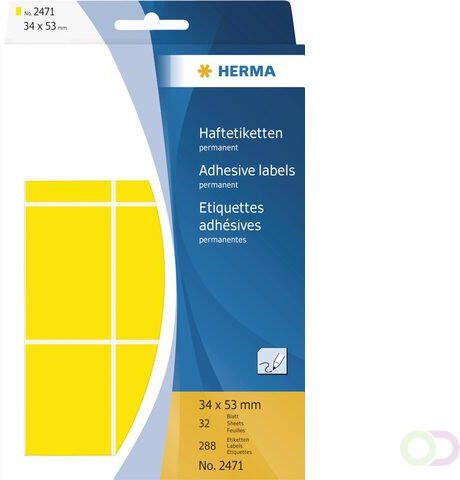 Herma 2471 Multipurpose etiketten 34 x 53 mm geel permanent hechtend om met de hand te beschrijven
