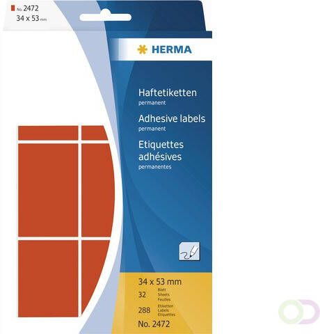Herma 2472 Multipurpose-etiketten 34 x 53 mm rood permanent hechtend om met de hand te beschrijven