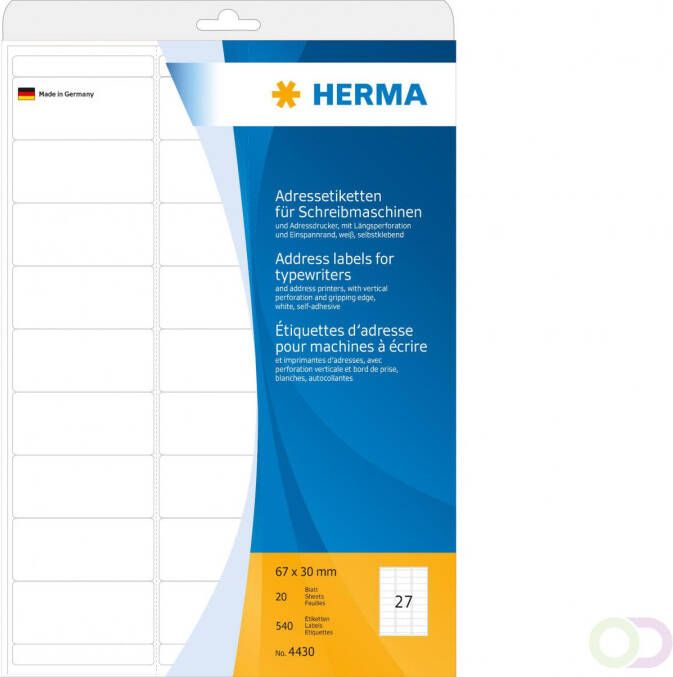 Herma Adresetiketten voor schrijfmachines A4 67 x 30 mm permanent hechtend