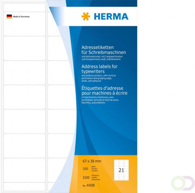 Herma Adresetiketten voor schrijfmachines A4 67 x 38 mm permanent hechtend