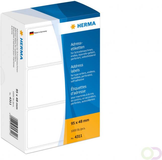 Herma Adresetiketten voor schrijfmachines doorlopend leporello gevouwen 95 x 48 mm