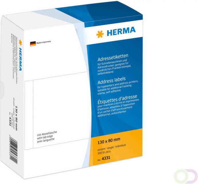 Herma Adresetiketten voor schrijfmachines los 130 x 80 mm wit permanent hechtend