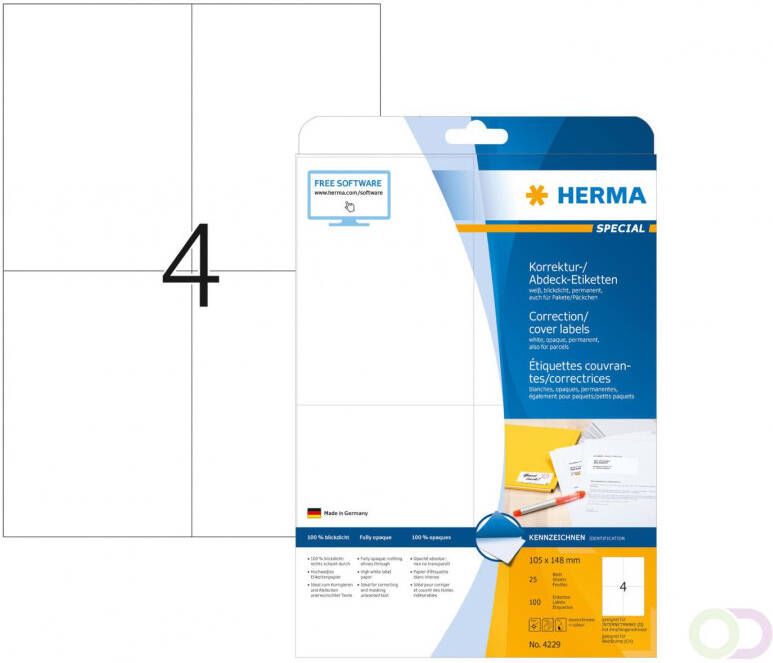 Herma Correctie- afdeketiketten A4 105 x 148 mm wit ondoorzichtig permanent hecht