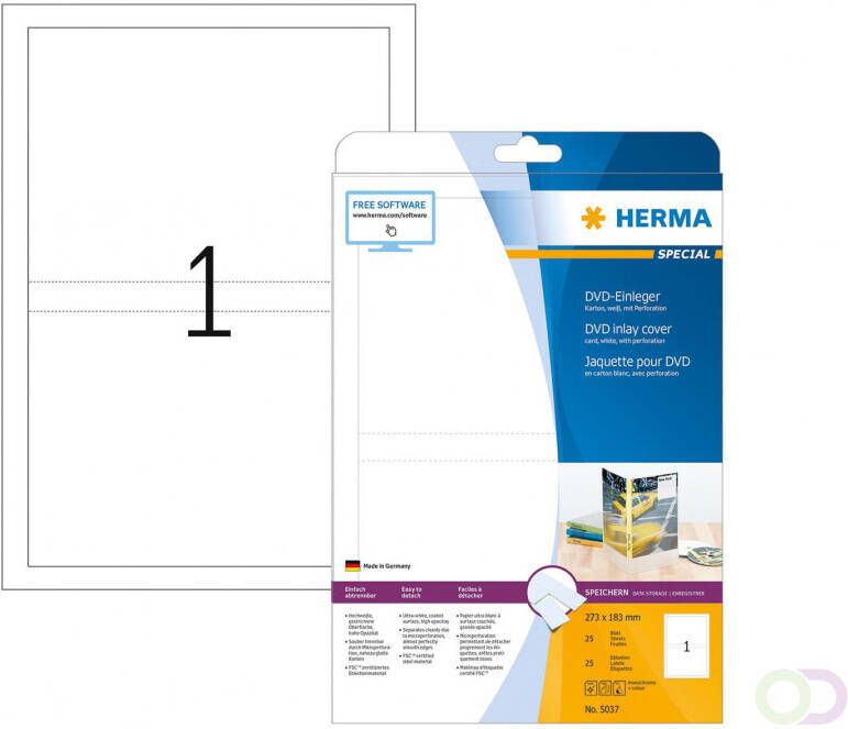 Herma DVD-inleggers A4 273 x 183 mm wit van karton niet klevend