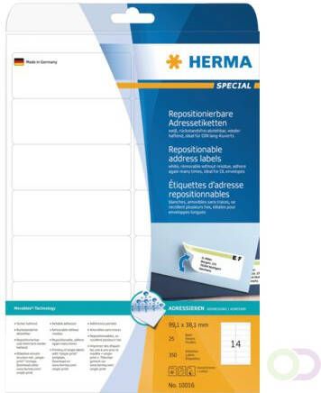 Herma Etiket 10016 99.1x38.1mm verwijderbaar wit 350stuks